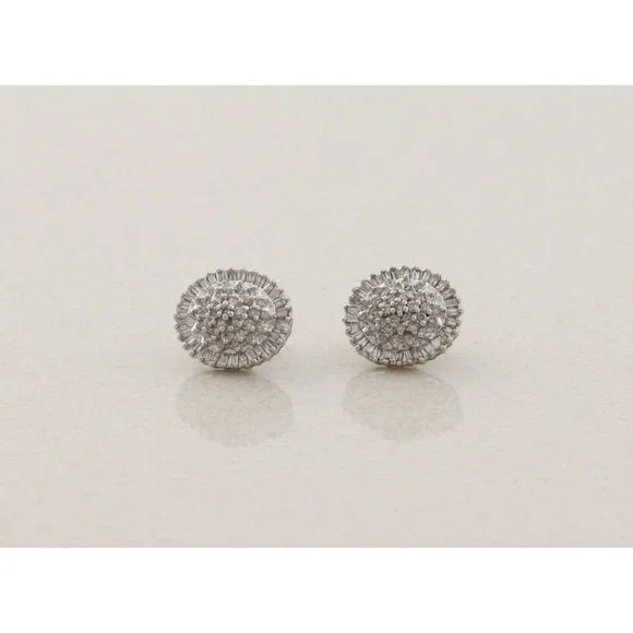 10k Yellow Gold 1 Carat Diamond Cluster Earrings Large Sparkly Studs 5/8" x 1/2" - Picture 3 of 8